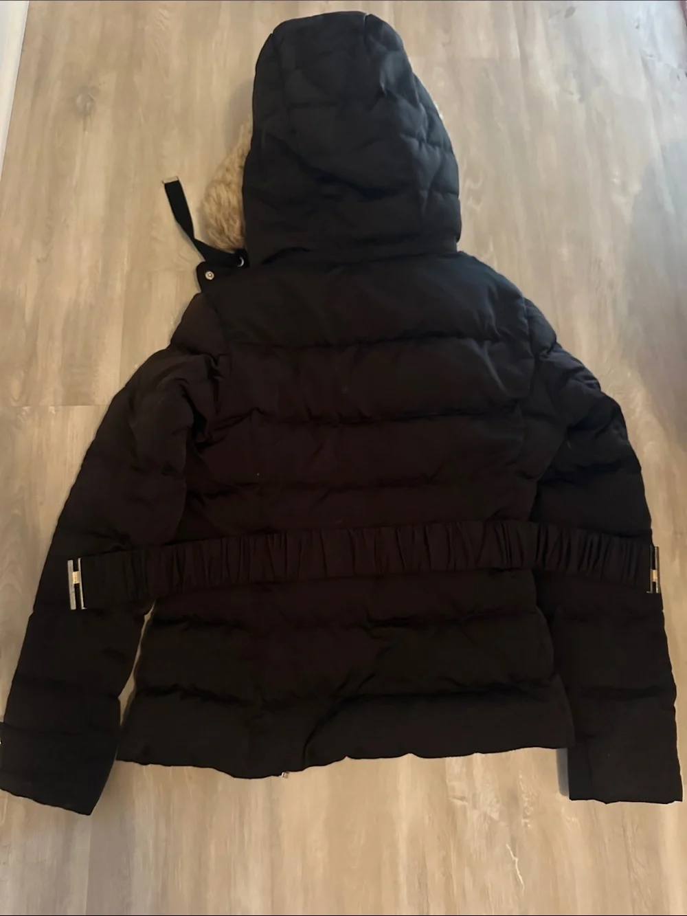Zara Black Puffer Jacket with Faux Fur Trimmed Hood